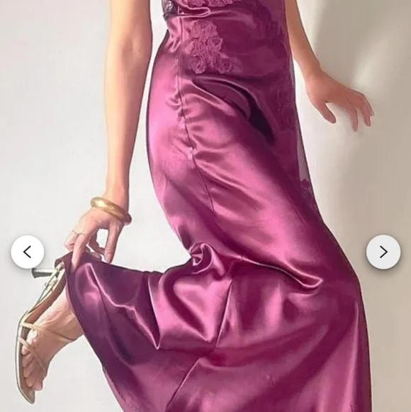 Vintage Romantic Dark Mulberry Satin Slip Gown Frederick's of Hollywood Large - Picture 5 of 12